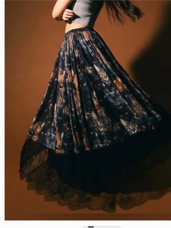 Dressed in LALA Dresses & Skirts - Dressed in LALA Purr Mesh Maxi Skirt Large Black Lace Cat Camo Graphic Print NWT